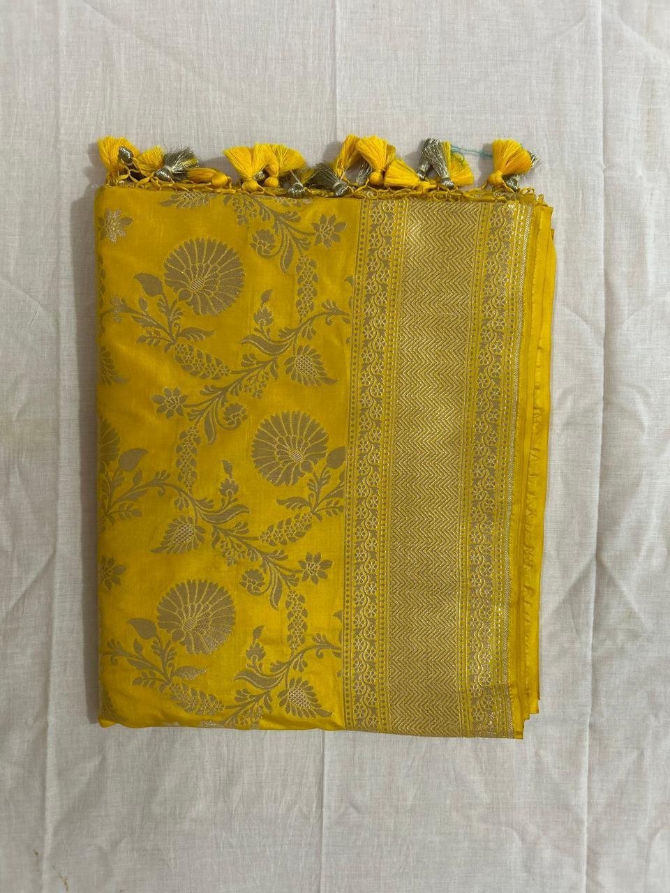Multicolor Zarijaal Katan Banarasi Silk saree with jaal