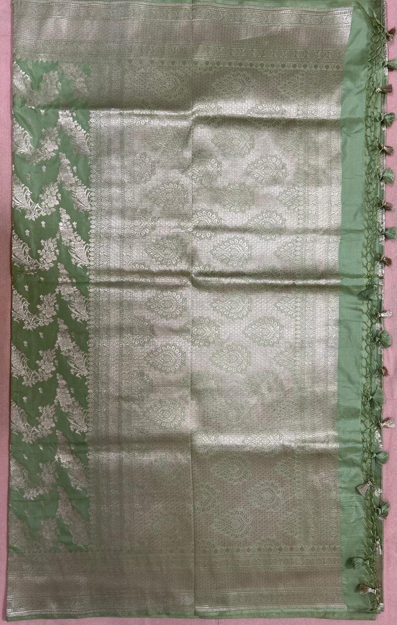 Green color Uppada Silk Banarasi saree with jaal