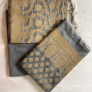 Grey color Katan Silk handloom suit set