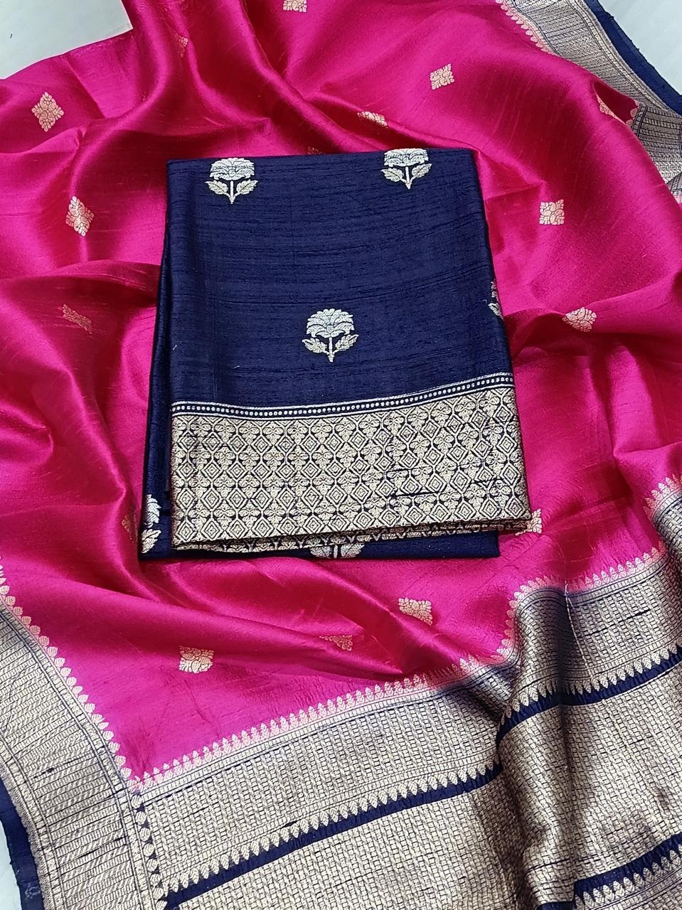 Blue color Handloom Silk suit set with traditional woven zari