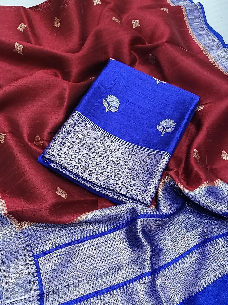 Blue color Handloom Silk suit set with traditional woven zari